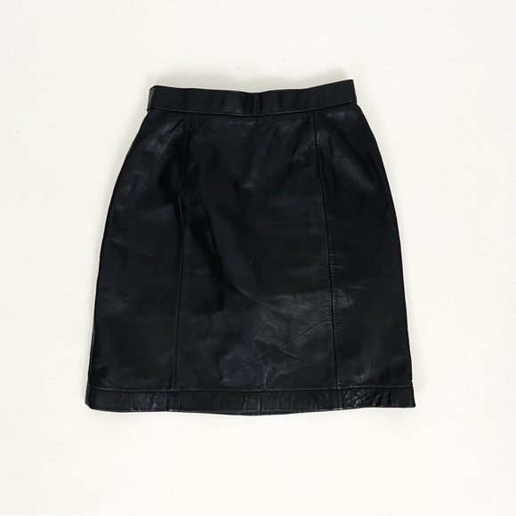 Vintage Genuine Leather Mini Skirt in Black | Size 24” - Picture 1 of 5